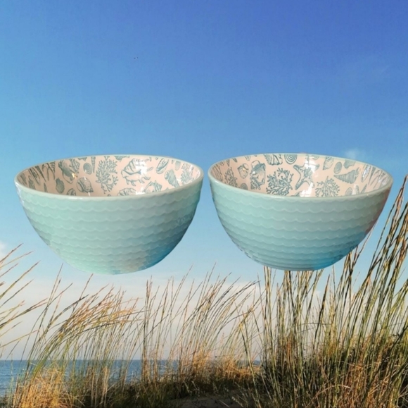 Light Blue Seashell Bowls 2pc Set NWT - Picture 3 of 8